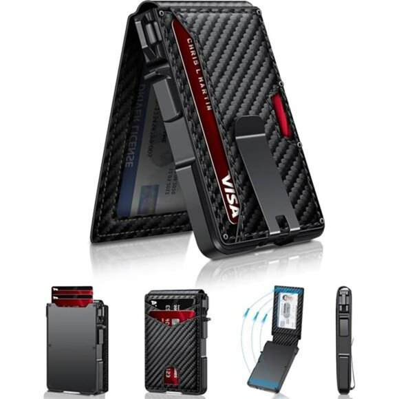 Mens RFID Slim Wallet With Money Clip ID Window Metal Credit Card Holder - Picture 7 of 7